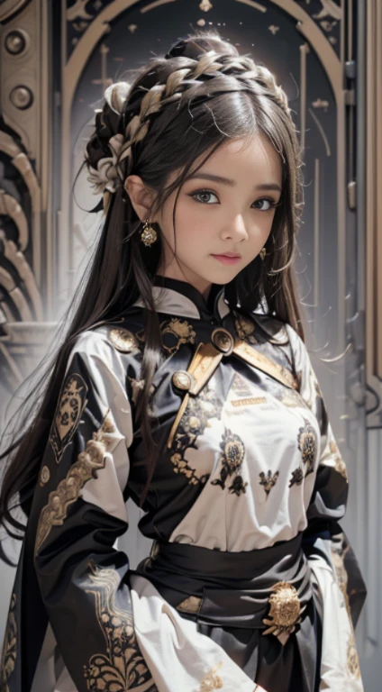 Pretty girl ranti, realistic, brown eyes, Black hair, Javanese tradisional dress, whitebatik