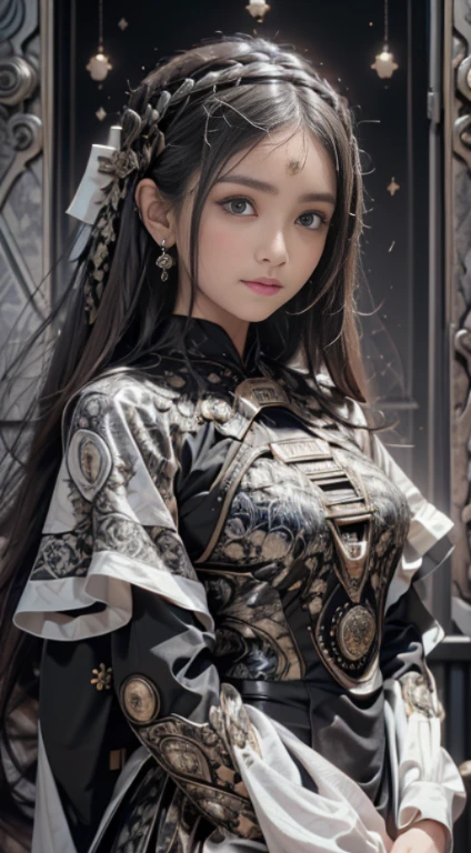 Pretty girl ranti, realistic, brown eyes, Black hair, Javanese tradisional dress, silver batik
