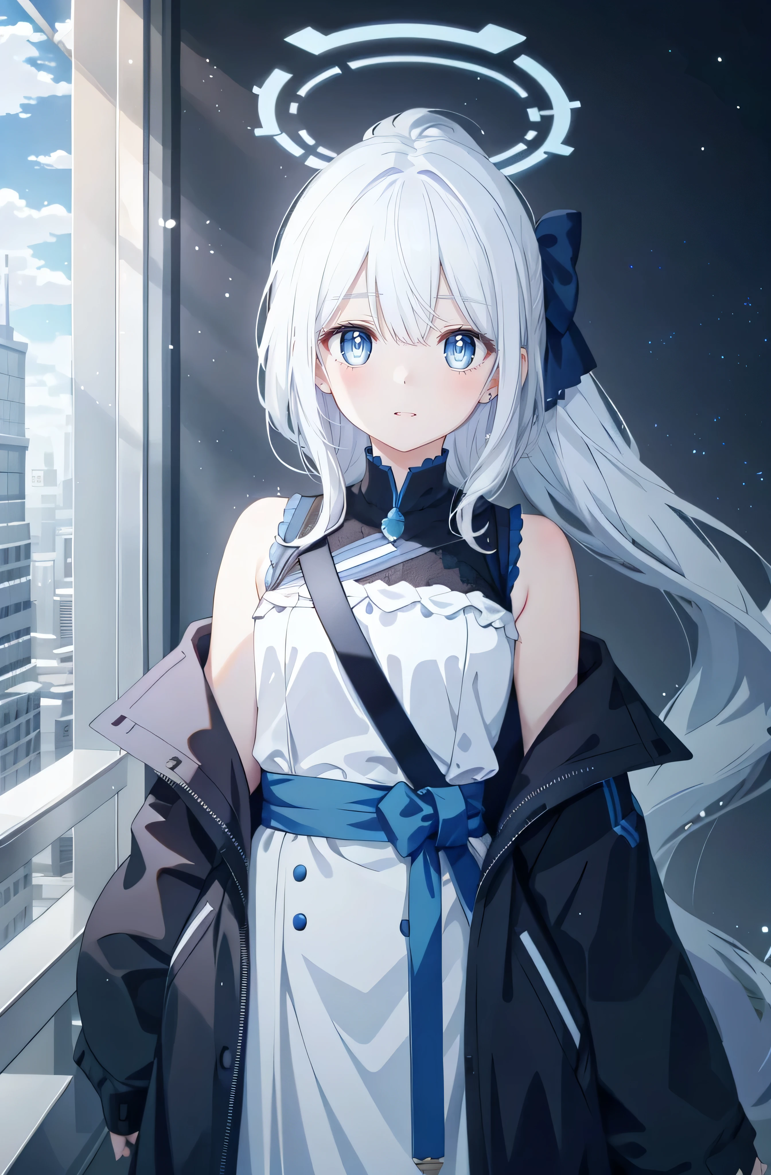 greenhorn，Female right hand with blue eyes，Little white male little hands，No wings，Girly figure，Beautiful melon seed face，Female face，White hair，Hair has turned white