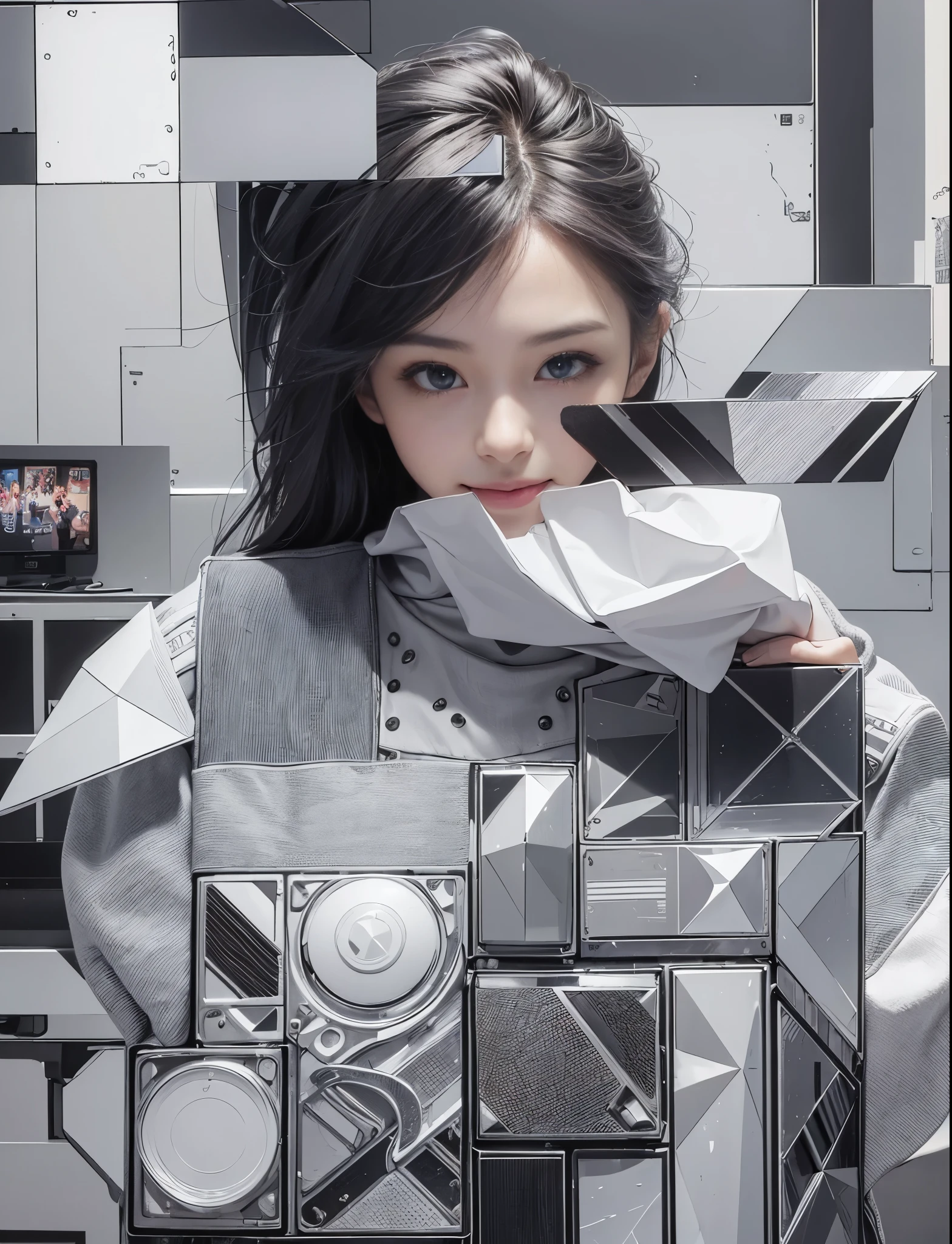 (Realistic:1.8), (Digital art:0.2), (Geometrical art, official art, beautiful and aesthetic, ultra detailed, beautiful, masterpiece, best quality:1.6), (1girl:1.2), Detailed face, Detailed eyes, Detailed hair, young fingers, Detailed fingers, five fingers, sitting,
_
BREAK cute ig model, Japanese cute model, 22 years old, Tightened all body, small head, small face, small mouth, diamond Face, small nose, Sharp Faceline, (dropy eyes, Double eyelid, Light color eyes, Glossy eyes, Shiny eyes:1.2), Shiny skin, shiny hair, 
_
BREAK (happy, smile, Teeth, Glossy Lips), beautiful Teeth, (upper body:1.5), from front,
_
BREAK (oversize, Monotone paint sweatshirt:1.2), body paint, (Monotone Enamel Sneakers:1.2),