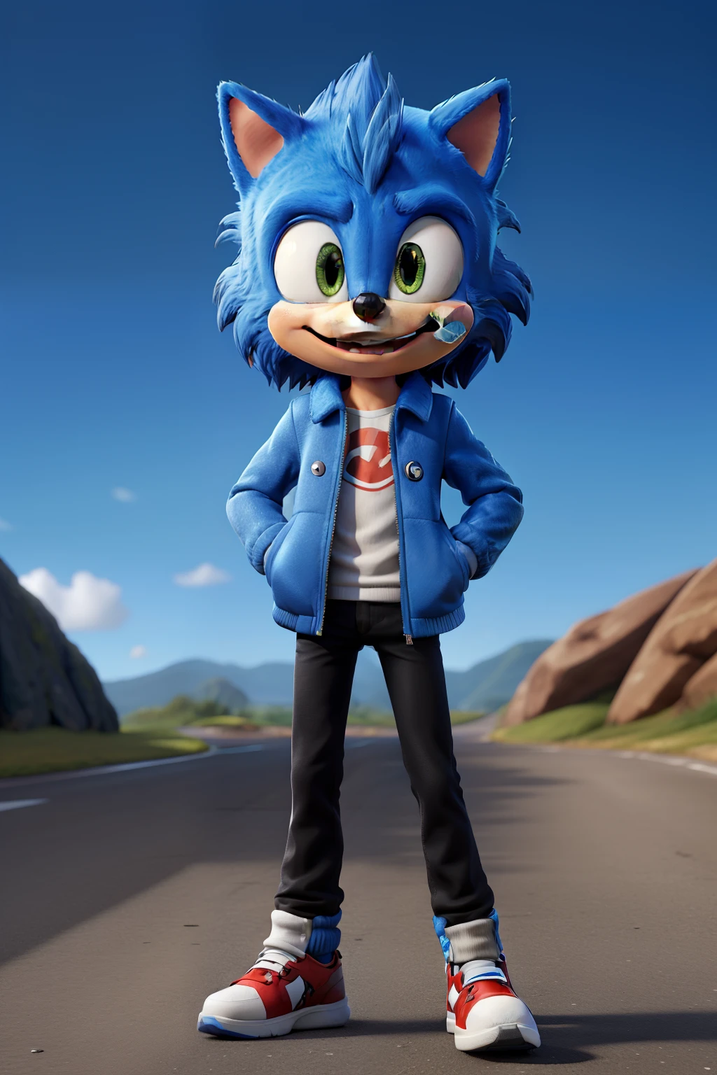 sonic the hedgehog wearing a cool jacket