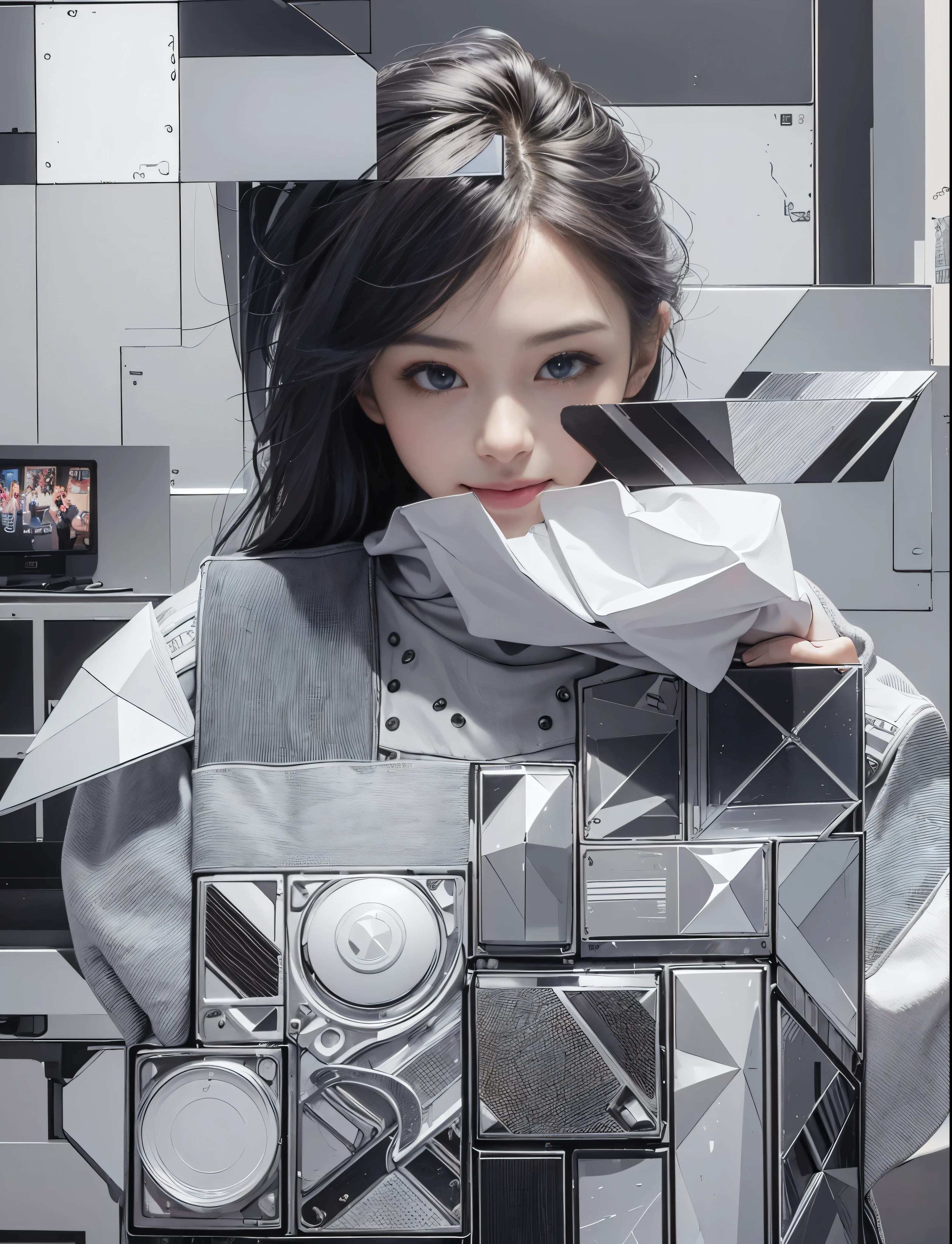 (Realistic:1.8), (Digital art:0.2), (Geometrical art, official art, beautiful and aesthetic, ultra detailed, beautiful, masterpiece, best quality:1.6), (1girl:1.2), Detailed face, Detailed eyes, Detailed hair, young fingers, Detailed fingers, five fingers, sitting,
_
BREAK cute ig model, Japanese cute model, 22 years old, Tightened all body, small head, small face, small mouth, diamond Face, small nose, Sharp Faceline, (dropy eyes, Double eyelid, Light color eyes, Glossy eyes, Shiny eyes:1.2), Shiny skin, shiny hair, 
_
BREAK (happy, smile, Teeth, Glossy Lips), beautiful Teeth, (upper body:1.5), from front,
_
BREAK (oversize, Monotone paint sweatshirt:1.2), body paint, (Monotone Enamel Sneakers:1.2),