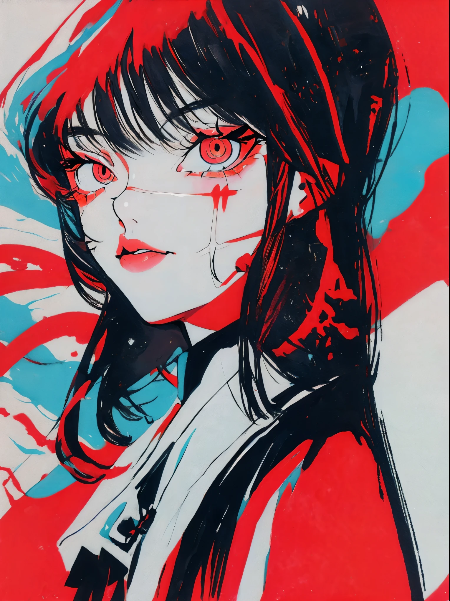 Yoru, vestida de colegial, camisa, Cinta para el cuello, mangas largas, Tema oscuro, (Mirando al espectador, retrato:1.5), black and rojo, rojo details, Runas brillantes_rojo,