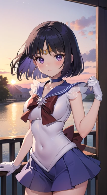 (masterpiece:1.2, best quality:1.2), ((shiratama)), R15, highres, (extremely detailed), (intricate), (beautiful dentaled glow:1.2), sunset, gradient sky, space, cinematic lighting, (pixiv), 1girl, (8k, HD, portrait, cowboy shot, anime, 4k, novel illumination), soft outline, (perfect quality:1.2), bangs
BREAK (tomoe hotaru, sailor saturn), purple eyes, purple hair, short hair,
BREAK back bow, purple bow, purple choker, purple sailor collar, purple skirt, bow, choker, earring, tiara, white gloves, jewelry, magical girl, large breast, collarbone, (white leotard), miniskirt, sailor collar, sailor senshi uniform, boots, (sleeveless), (see-through), (skindentation:1.2), (steaming body:1.2), (bare shoulders, bare hip, thighs, covered navel)
BREAK (perfect anomary, perfect hand), (perfect cute face:1.4), (perfect clothes, perfect body), long feet, (sky:1.2), heavy breathing, ((in front), energy, NFSW)