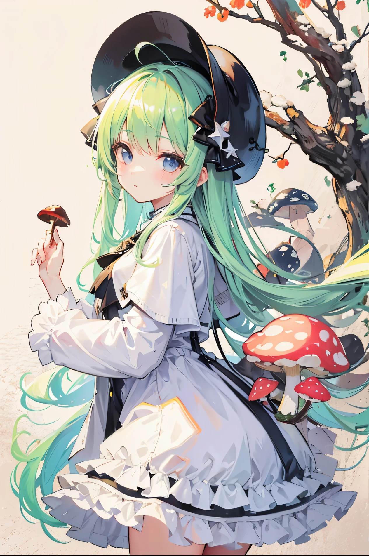 Charm mushroom,personification,Light soft color coat and hat,Sweet girl
