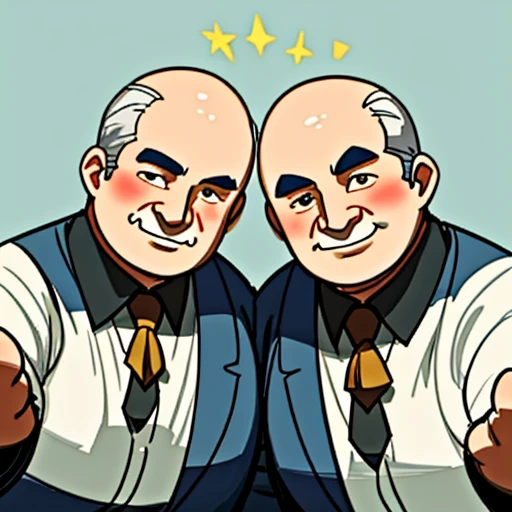 Twin brothers,age 55,fat,headmaster