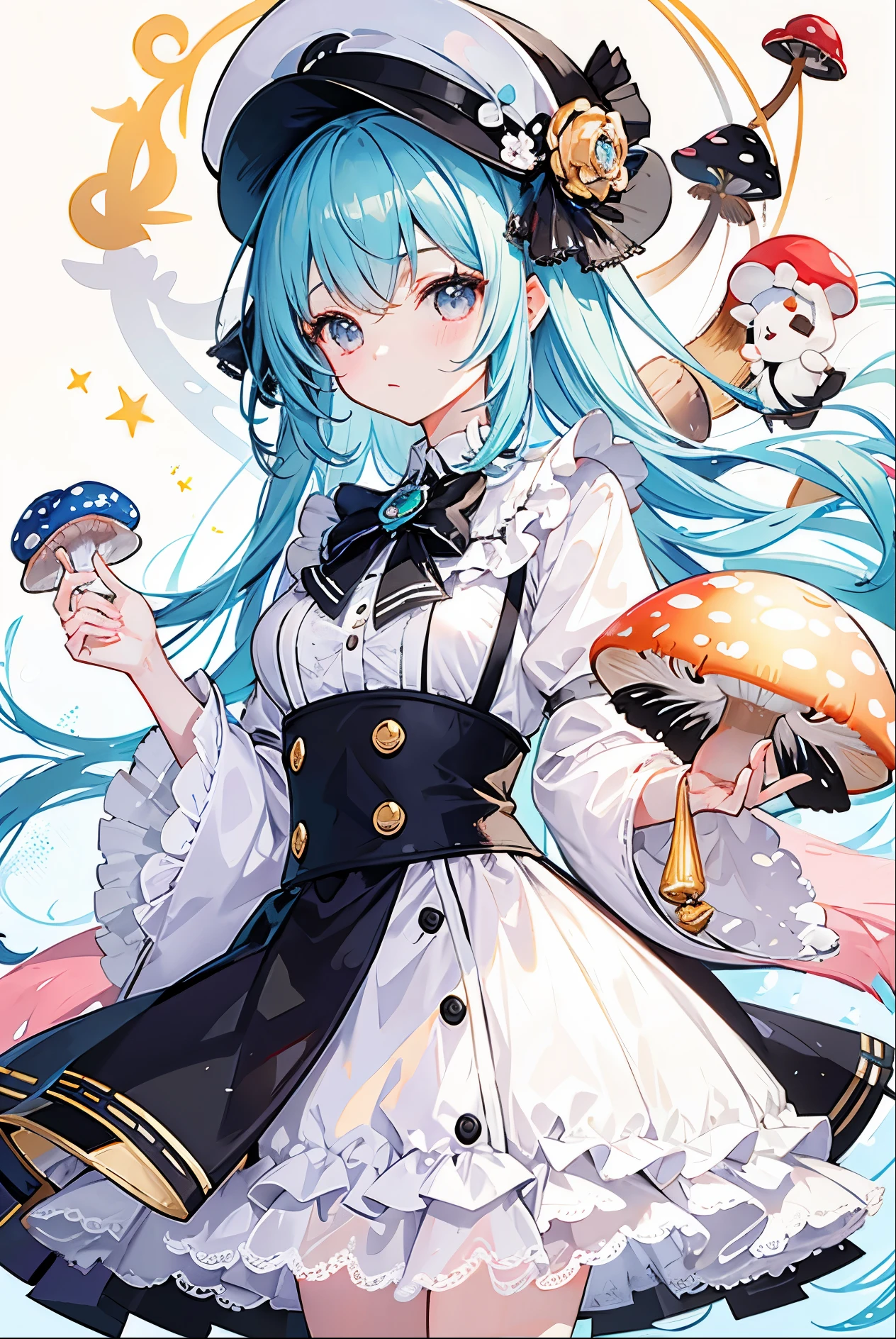 Charm mushroom,personification,Light soft color coat and hat,Sweet girl