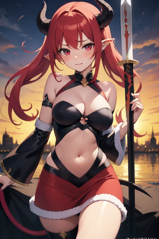 anime garota with red hair and a demonic tail securing a sword, succubus, beautiful succubus, succubus in tight short dress, Demon girl, shalltear from overlord, demoness, menina anime demon, mika kurai demon, succubus | medieval, menina necromante ciborgue santa, Ninfa infernal!!!, menina monstro loli