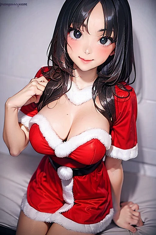 black hair, sexy, large breast, santa