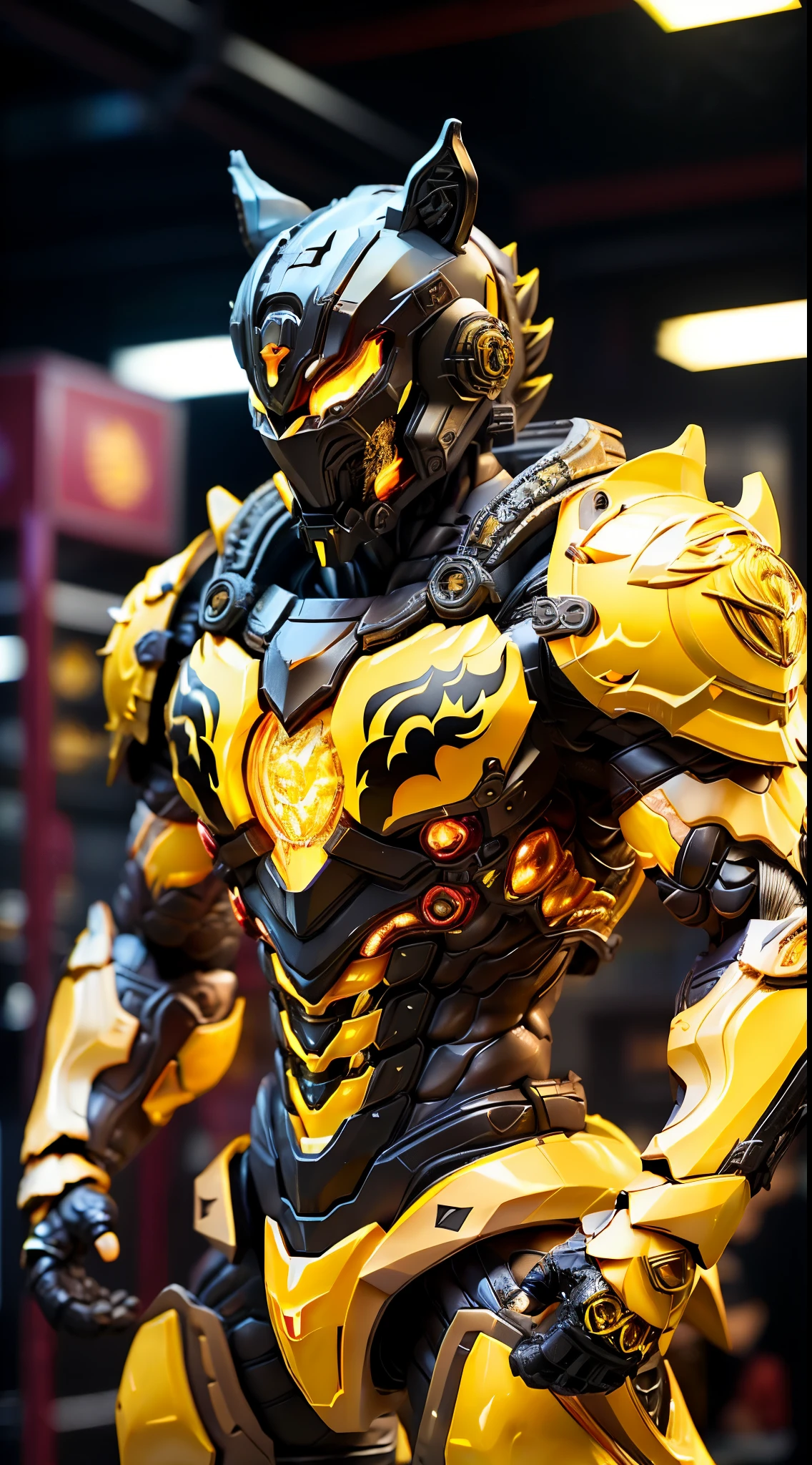 TIGER, (yellow, Black:1.5), DRAGON HEAD, HEAVY CRYSTAL ARMOR, TRANSPARANT, MUSCLE BODY, MUSCLE ABS.