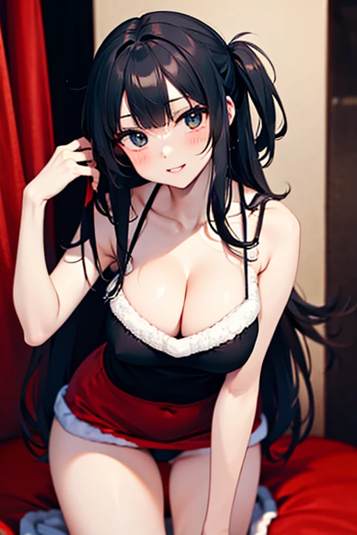 black hair, sexy, large breast, santa lingerie, santa underwear