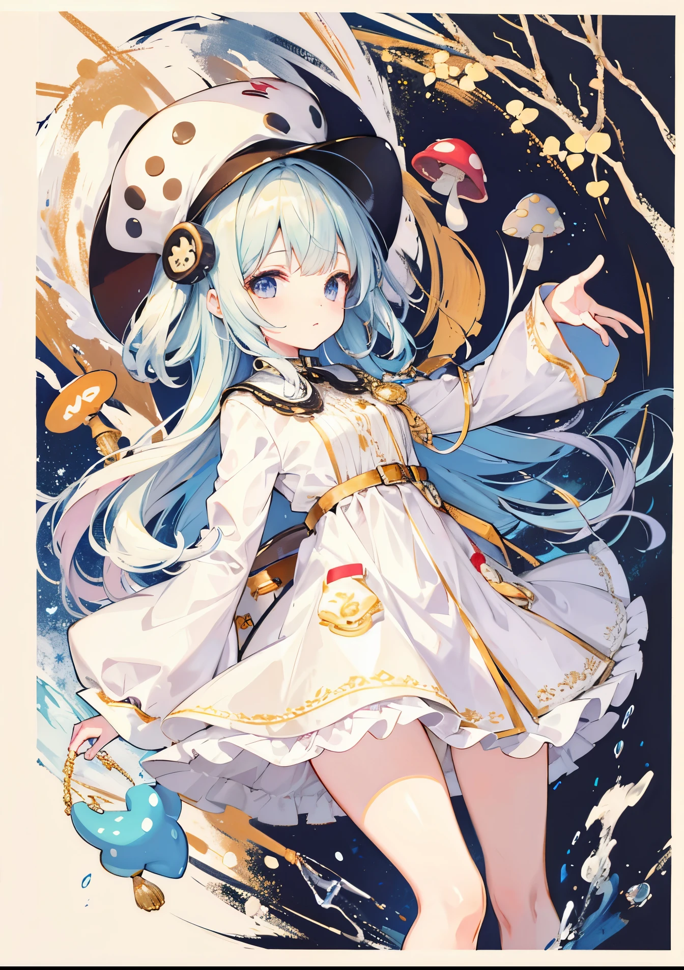 Charm mushroom，personification，Light soft color coat and hat，Sweet girl