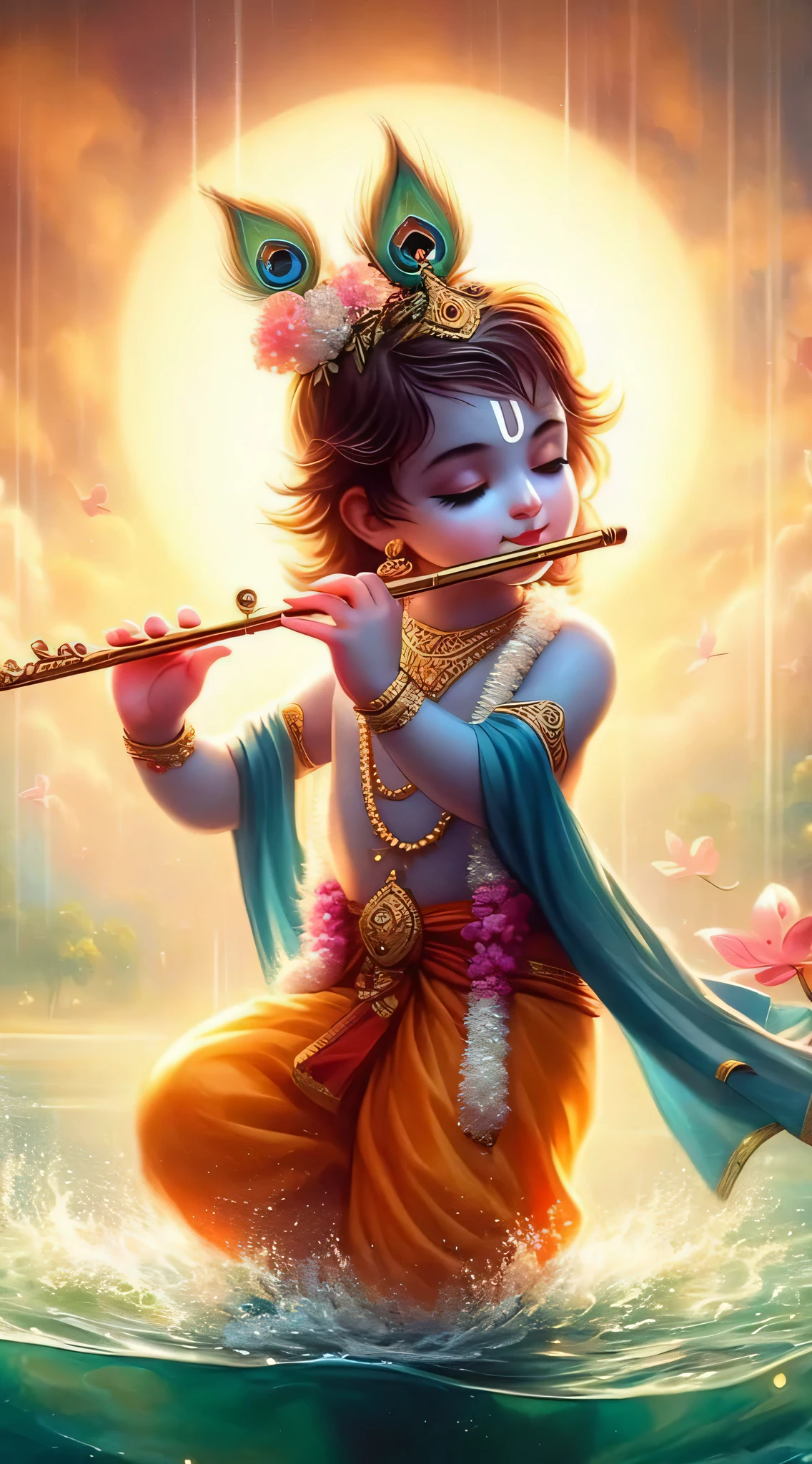 a painting of a little boy playing flute in the water, indian god, mobile wallpaper, hd wallpaper, amazing wallpaper, high quality wallpaper, hindu aesthetic, beautiful wallpaper, hindu god, wallpaper mobile, hd phone wallpaper, hindu art, phone wallpaper hd, wallpaper hd, phone wallpaper, wallpapers, the god of music, trending wallpaper, beautiful iphone wallpaper, wallpaper background