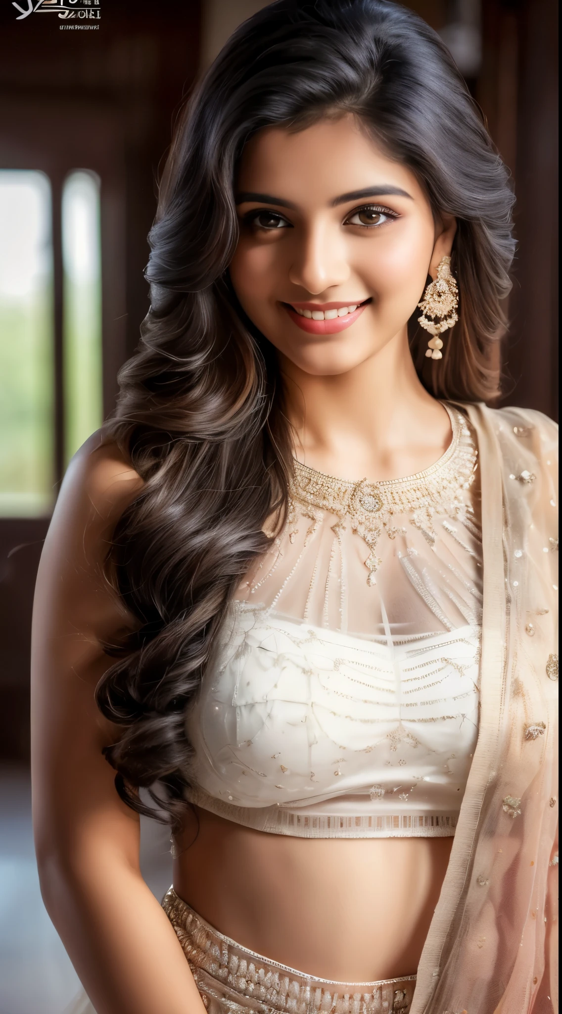 (photorealistic:1.4),(masterpiece:1.3),(best quality:1.4),ultra high resolution,UHD,8k, (extreme detailed illustration), 1 white indian girl, detailed beautiful glamorous face, smile,solo, look at viewer,clear background, natural lighting,(see-through silhouette),ulzzang-6500-v1.1:0.7