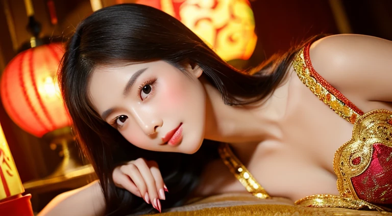 chinese woman,inside a temple,posing in underwear,beautiful,detailed face,grand scale,fotoshooting,warm colors,inviting,perfect anatomy,4k,best quality,ultra-detailed,realistic,fine details,professional,vivid colors,fotoshooting inside a sacred temple,traditional Chinese architecture,serene atmosphere,exquisite ornate decorations,ornamental red and gold lanterns,flickering candlelight,soft and warm lighting,delicate features,almond-shaped eyes,full lips,long flowing black hair,dainty earrings and necklace,traditional Chinese makeup,elegant pose,confident expression,perfectly sculpted body,long slender limbs,well-defined muscle tone,impeccable skin complexion,sculpted abs and slim waist,showcasing the graceful curves of the female form,subtle shadows and highlights accentuating the contours of her body,smooth and flawless skin,rich and vibrant color palette,gorgeous hues of deep red, golden yellow, and royal purple,creating a harmonious and inviting atmosphere,inviting the viewer to appreciate the beauty and serenity of the scene,showcasing the intersection of traditional Chinese culture and modern artistry,a mesmerizing fusion of beauty and culture,immersive and captivating,leaving a lasting impression.
