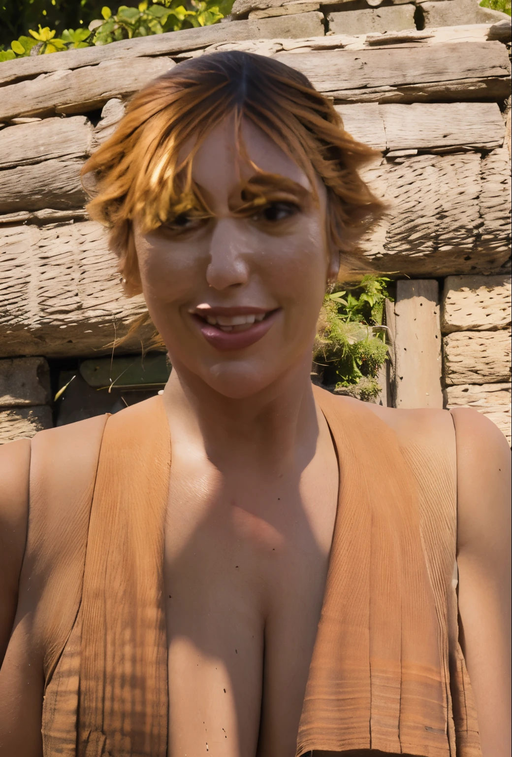 Take off all clothing on torso exposing her naturally large breasts