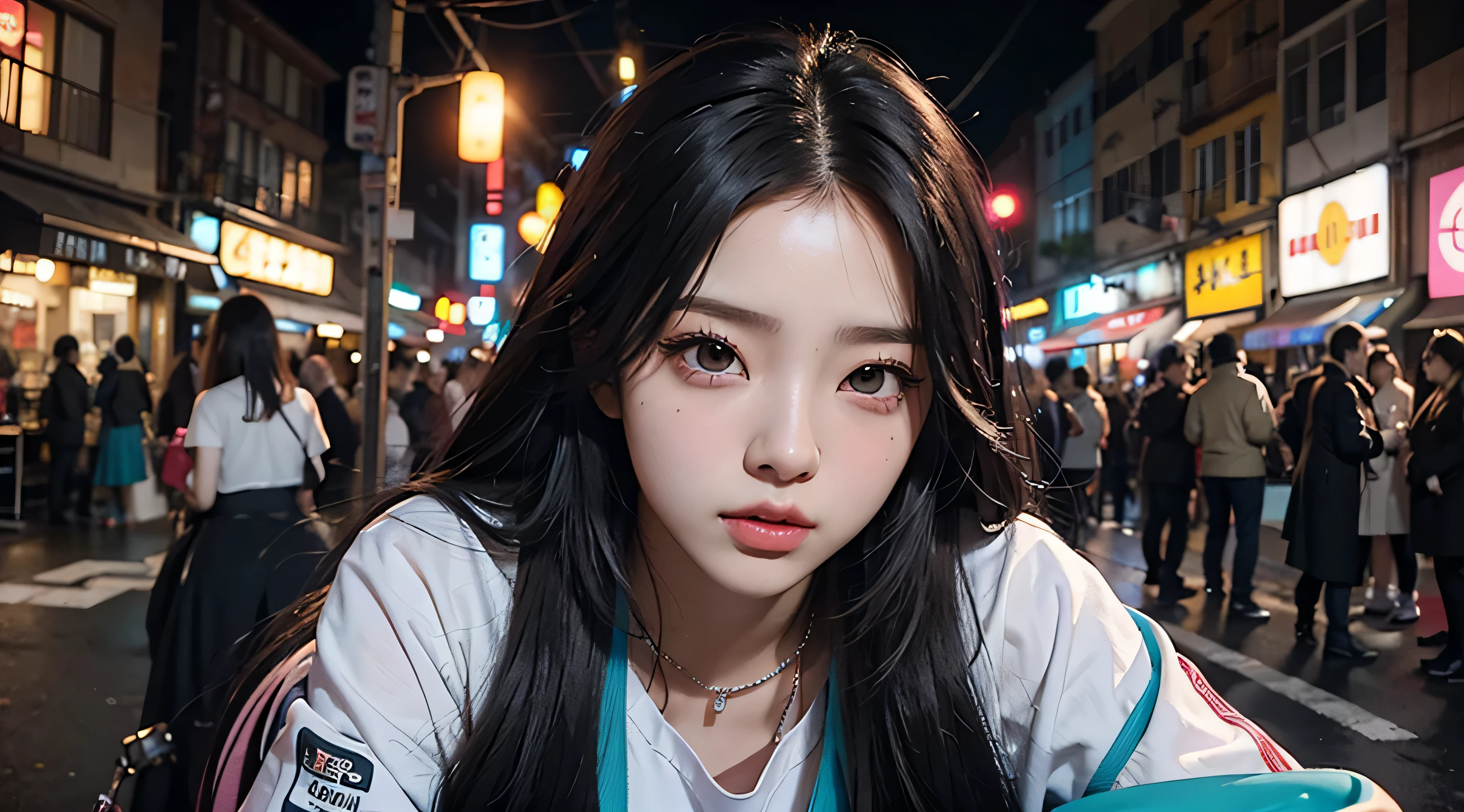(Foto RAW, korean model, kpop, twice, blackpink, Jisoo, best quality, master part:1.2), (Realistic, photo-Realistic:1.4),(master part:1.4),(best quality:1.4), ((gato cyberpunk sexy bonito)), ((corpo esguio)), seios grandes, :d, (banglush, ((arreio corporal colorido)), ((dynamic pose)), cowboy shot, (((fundo das ruas da cidade cyberpunk))), Hair Intake, ((cabelos longos e disformes)), detalhes em neon brilhantes, Olhando para o Viewer, Fechaduras laterais, sorrir, (((lacuna na coxa))), Coxas, Caudas duplas, cabelos muito longos, cabelos multicoloridos, Alice \(Aceno\),(pele brilhante),Realistic.