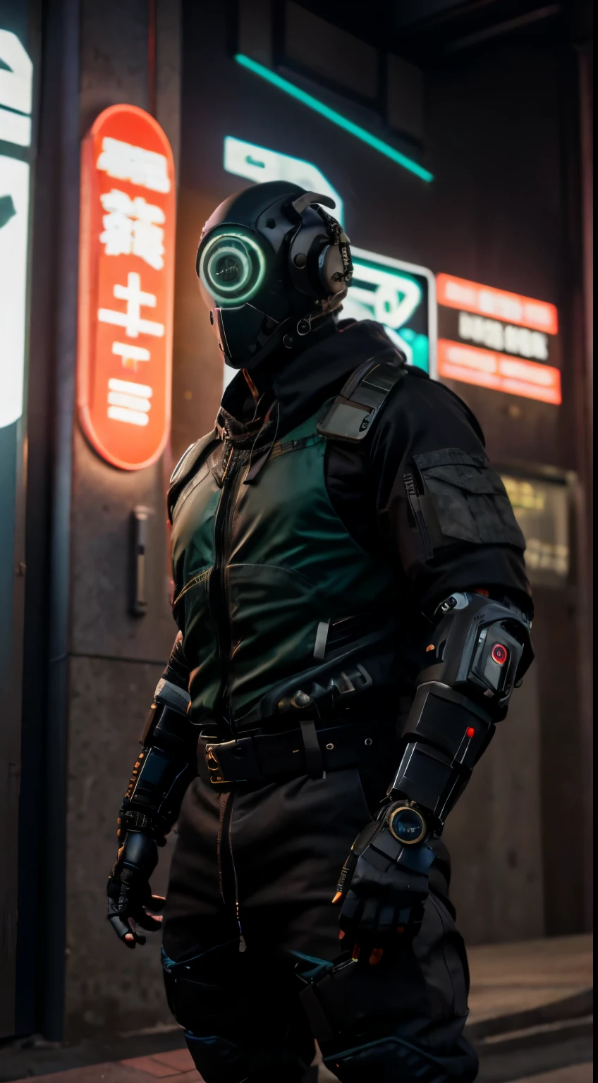 masterpiece, realistic dslr photo de vaquero mecha, con un traje negro y verde con una mochila, Cyberpunk asymetric Streetwear, Traje oversized cyberpunk, cyberpunk street goon, Uso cyberpunk, Techwear cyberpunk, Estilo cyberpunk silenciado, Lleva ropa de calle futurista estilo  cyberpunk, Soldado cyberpunk del futuro, mercenario futurista, ambiente callejero, peligroso, ghetto, Estilo cyberpunk hiperrealista, japones, ronin,  Toda la ropa negra holgada, capucha del hoodie sobre el cibercasco,  crow in cyber armour, brazos mecanicos, brazos roboticos, cyborg, cibercasco HUD, tecnologia avanzada, alta tecnologia. futurista, imponente, agresivo, ropa desgastada, intimidante, musculoso, octane render, 4k, maya, substance, iluminacion cinematica, sci-fi scene, mejor calidad, hdr, autofocus, toma nitida, luz del atardecer, misterioso mercenario cyborg del futuro cyberpunk, dramatico, intrincado, no hay humanos, robotic, cyborg, mercenario, cibercasco, chupas!,