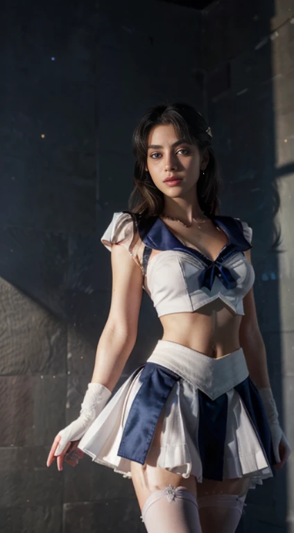 (CG Unity 8K wallpaper with extreme detail, masterpiece, highest quality), (exquisite lighting and shadow, highly dramatic picture, cinematic lens effect), (Sailor Moon: 1.1), double tail, blue eyes, white gloves, mini skirt, dynamic pose), (excellent detail, excellent lighting, wide angle), (excellent rendering and excellent rendering),