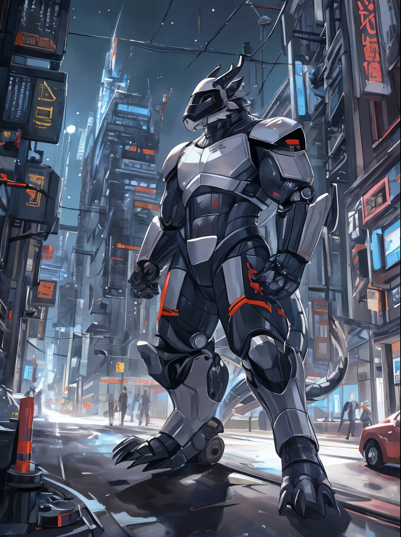 male, synth (vader-san), robot, android, dragon, Silver Dragon, Robo Dragon, Cyber Cities