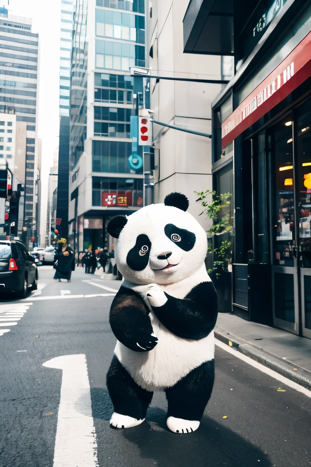 A cute panda that blends into the city