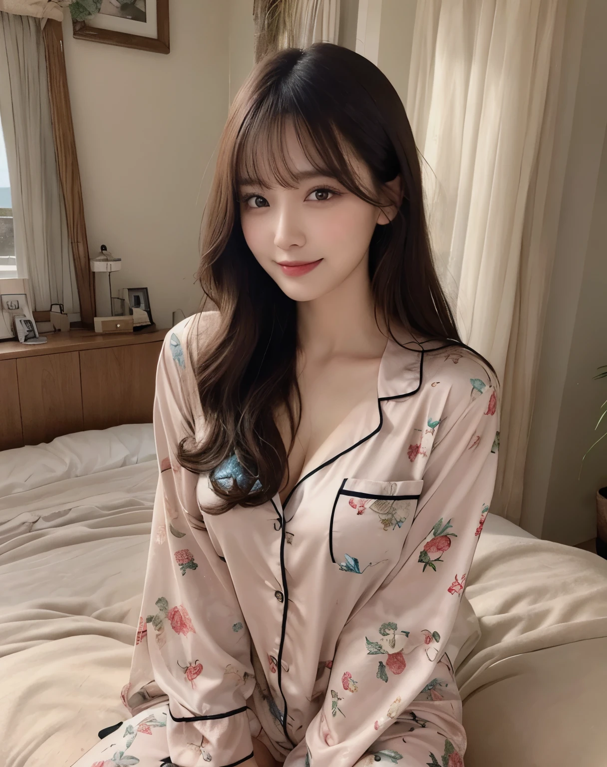 floral pajama、爆乳、Sleeping on the bed