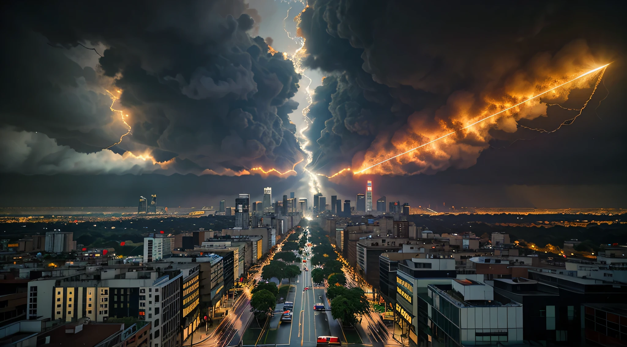 "Low quality, old frame with collage effect, city destroyed after the apocalypse. Dark clouds hovering over a strong sun, with grainy texture and warm colors. Yellowish light and high saturation -auto " --auto --s2