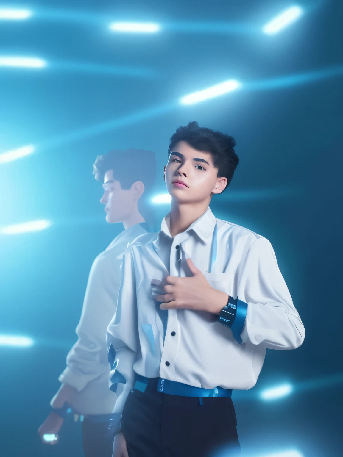 Boy with futuristic background realisti a face 8k ultra