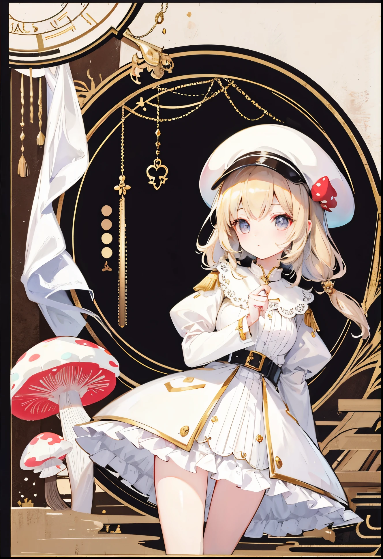 Charm mushroom,personification,Light soft color coat and hat,Sweet girl