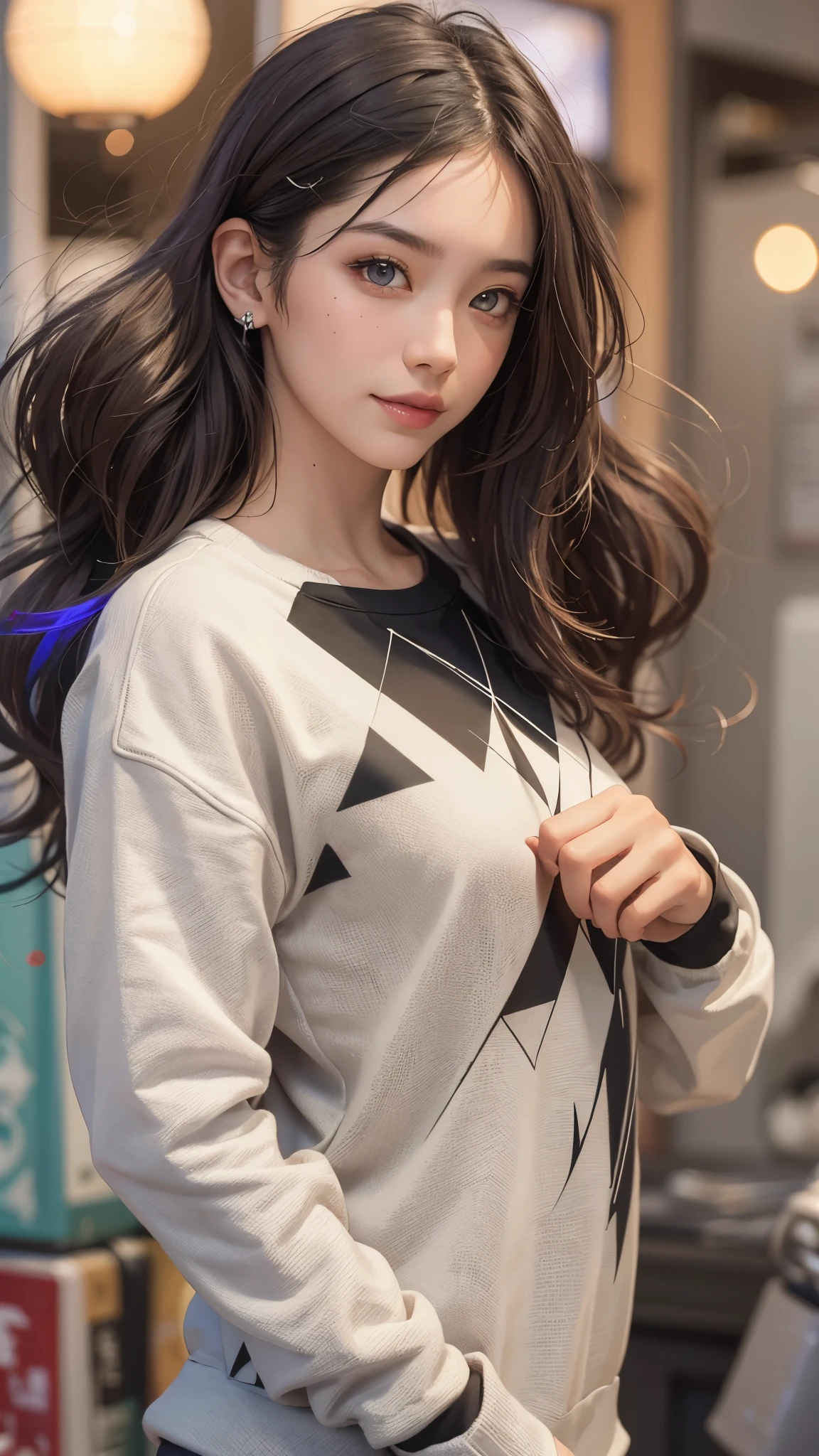 (Realistic:1.8), (Digital art:0.2), (Geometrical art, official art, beautiful and aesthetic, ultra detailed, beautiful, masterpiece, best quality:1.6), (1girl:1.2), Detailed face, Detailed eyes, Detailed hair, young fingers, Detailed fingers, five fingers, sitting,
_
BREAK cute ig model, Japanese cute model, 22 years old, Tightened all body, small head, small face, small mouth, diamond Face, small nose, Sharp Faceline, (dropy eyes, Double eyelid, Light color eyes, Glossy eyes, Shiny eyes:1.2), Shiny skin, shiny hair, BLACK hair,
_
BREAK (happy, smile, Teeth, Glossy Lipeautiful Teeth, (upper body:1.5), from front,
_
BREAK (oversize, Monotone paint sweatshirt:1.2), body paint, (Monotone Enamel Sneakers:1.2),