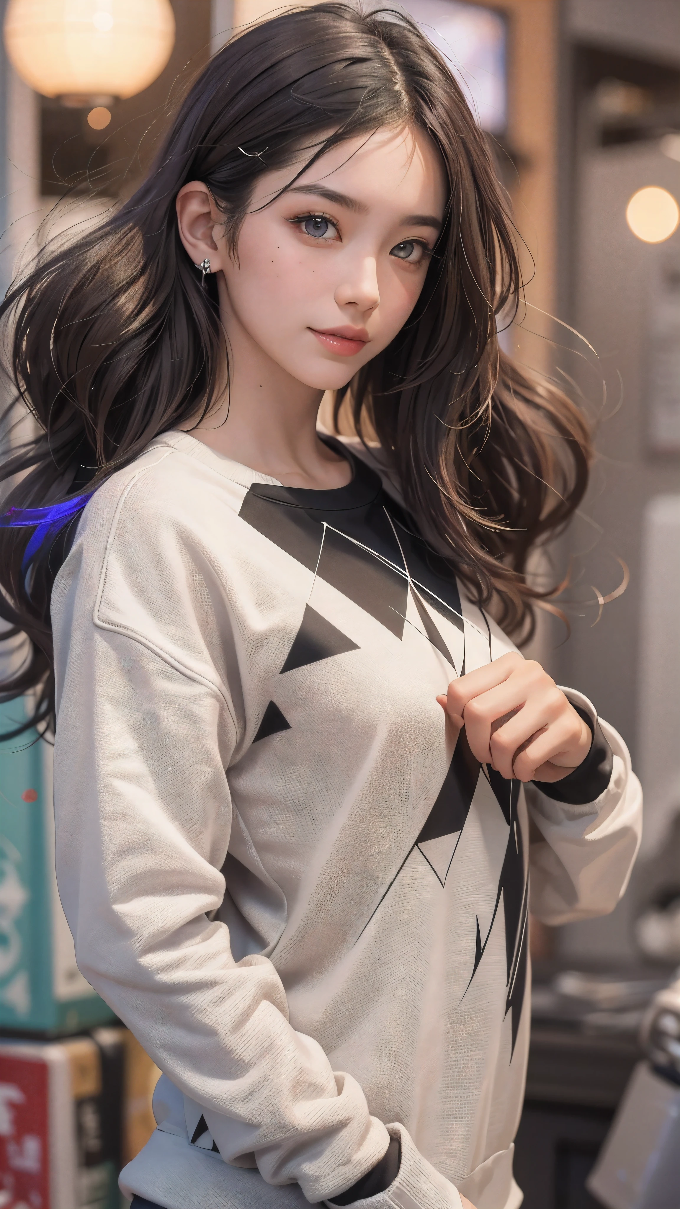 (Realistic:1.8), (Digital art:0.2), (Geometrical art, official art, beautiful and aesthetic, ultra detailed, beautiful, masterpiece, best quality:1.6), (1girl:1.2), Detailed face, Detailed eyes, Detailed hair, young fingers, Detailed fingers, five fingers, sitting,
_
BREAK cute ig model, Japanese cute model, 22 years old, Tightened all body, small head, small face, small mouth, diamond Face, small nose, Sharp Faceline, (dropy eyes, Double eyelid, Light color eyes, Glossy eyes, Shiny eyes:1.2), Shiny skin, shiny hair, BLACK hair,
_
BREAK (happy, smile, Teeth, Glossy Lipeautiful Teeth, (upper body:1.5), from front,
_
BREAK (oversize, Monotone paint sweatshirt:1.2), body paint, (Monotone Enamel Sneakers:1.2),