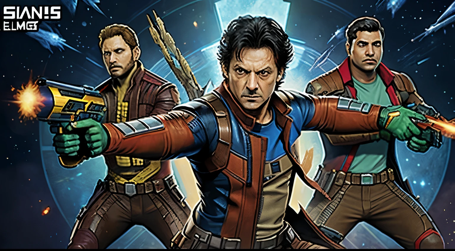 imran khan is a super warrior gaming character with electric power guns. he is in the guardians of the galaxy game
complete image