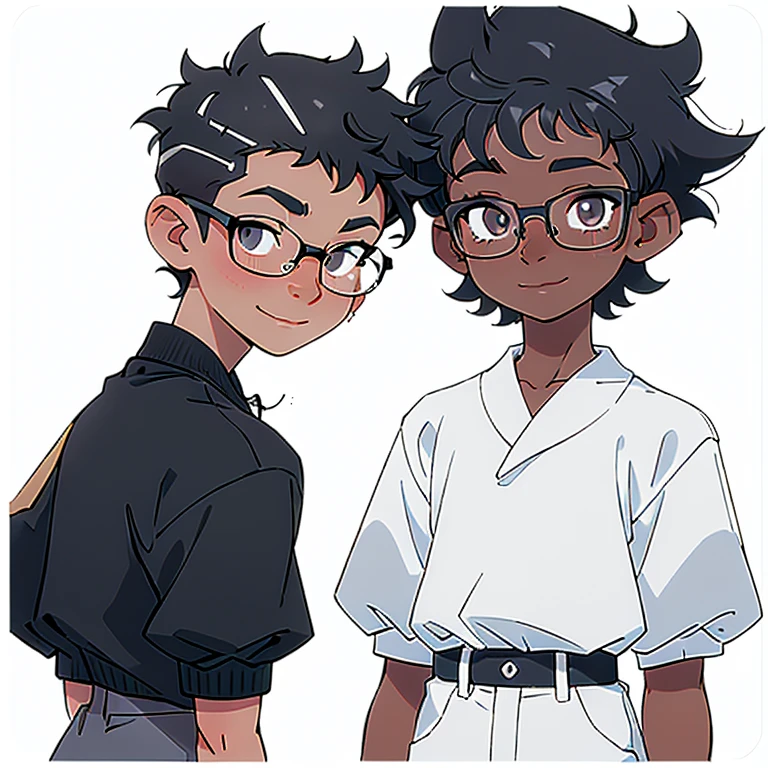 smiling, curly hair, short hair, glasses, white skin, looking in the mirror, black and white colors, boy
nose and mouth of a black person,
small golden piercings in the ears, with side-shaved hair,
half Brazilian and half black, 18 years old, looking younger,
very curly and defined dark hair,