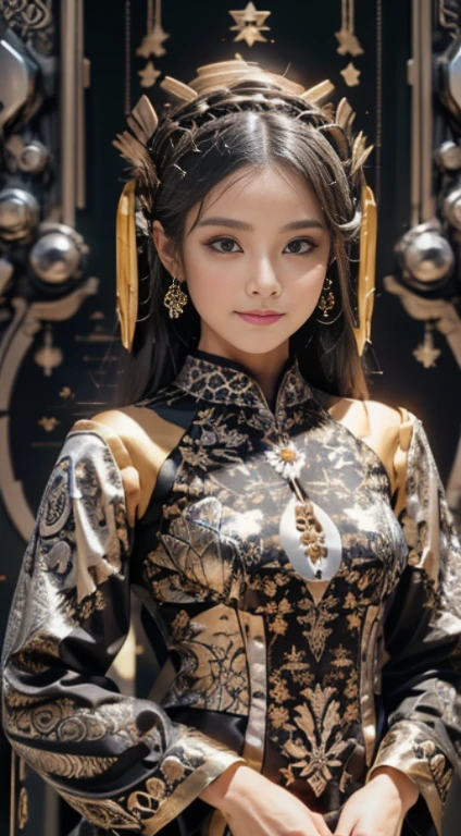 Pretty girl ranti, realistic, brown eyes, Black hair, Javanese tradisional dress, silver batik