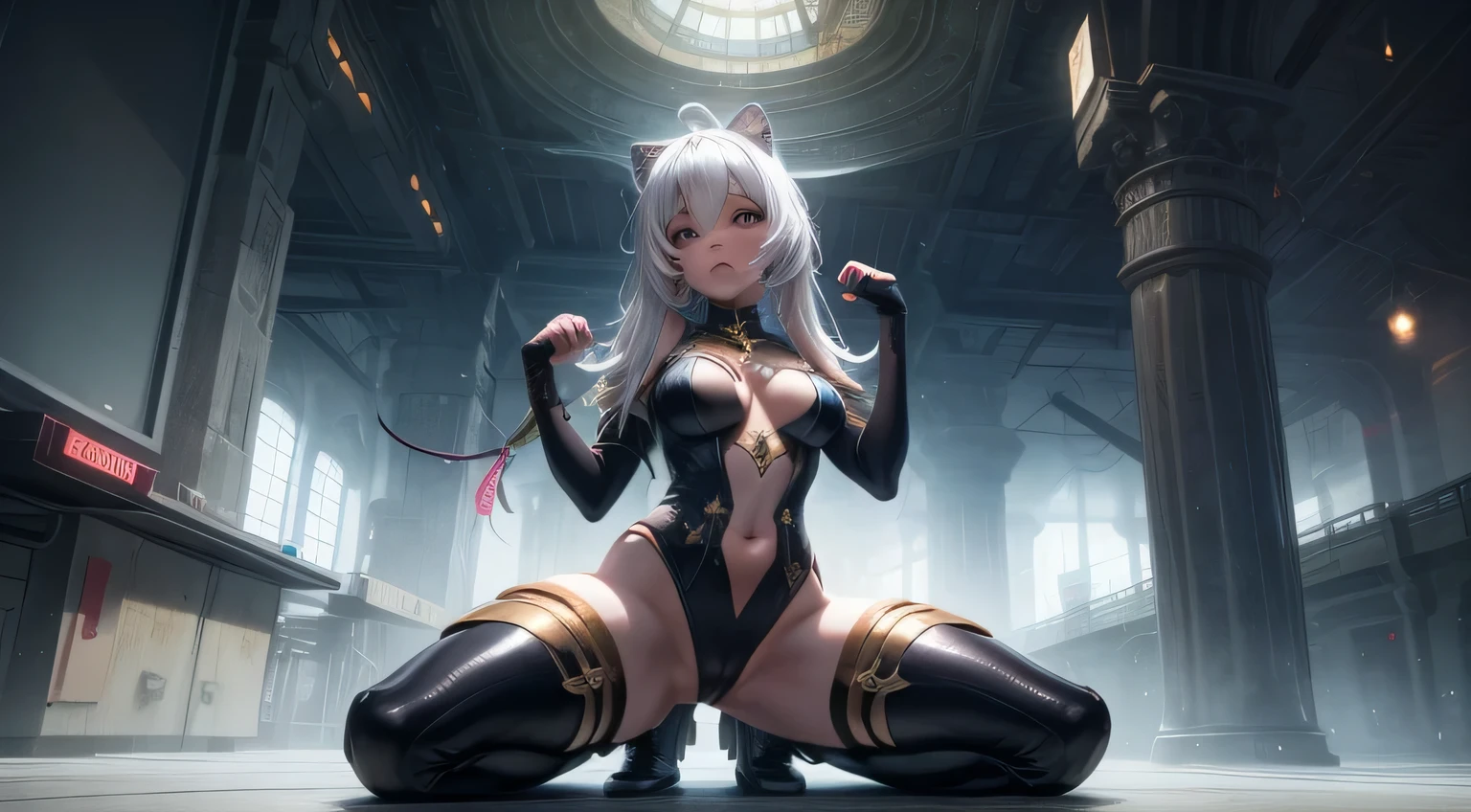 menina lobisomem, ((pele fofa)), paws on the feet, pelo fofo no corpo, ((Presas)), ((Garras)), topo de colheita apertado, clivagem, decolette, pulseiras de metal enormes, colar de metal enorme, Botas altas sobre o joelho, verde claro extremamente_circunstanciado_(Lacy, pele, seda, cetim)_(garments, saia), Rosto detalhado, detalhado belos olhos brilhantes, Alunos de fenda, metallic reflections, Futuristic city square, (tatooed, marcado)_encaixar_musculoso_corpo, (((1girl))), retrato, (corpo inteiro), Seios naturais, medium-length hair, master part, best quality, Beautiful and Aesthetic:1.2, Arte Fractal:1.4, 16k, HDR, RTX, ray tracing, radiosidade, anisotropic filtering, Subsurface scattering