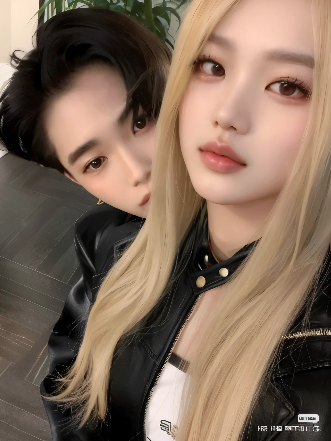 a close up of two people posing for a picture with a plant in the background, jinyoung shin, kda and sam yang, roseanne park of blackpink, lalisa manobal, ulzzang, nixeu and sakimichan, jossi of blackpink, korean idol, cai xukun, & jeehyung lee & wlop, lovely couple