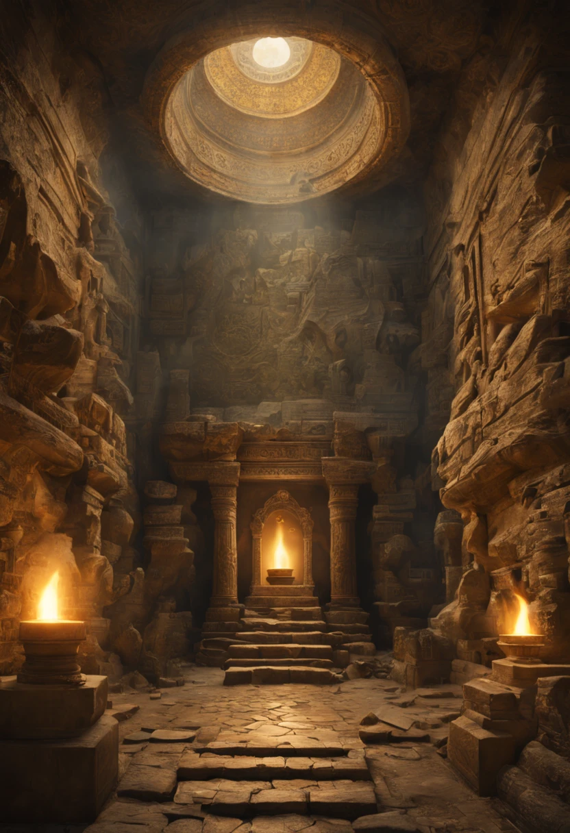 (best quality,4k,8k,highres,masterpiece:1.2),ultra-detailed,(realistic,photorealistic,photo-realistic:1.37),Mysterious Ancient Relics,ancient artifacts,golden statues,elaborate carvings,shimmering treasures,mysterious ruins,otherworldly inscriptions,unfathomable secrets,glowing crystals,enigmatic symbols,dusty scrolls,hidden chambers,sacred rituals,ancient civilizations,forgotten knowledge,mystical powers,silent guardians,timeless beauty,dark corridors,whispering winds,faint echoes,mysterious light,secrets of the past,rays of sunlight piercing through cracks,worn-out maps,centuries-old mysteries,haunting allure,ancient stones telling tales,veiled history,unearthed secrets,cryptic codes,archeological discoveries,secretive rituals,enchanted artifacts,sacred geometry,rumors of lost civilizations,time travelers' footsteps,ancient enigmas,legends of immortality,ancient relics of power,portal to another realm