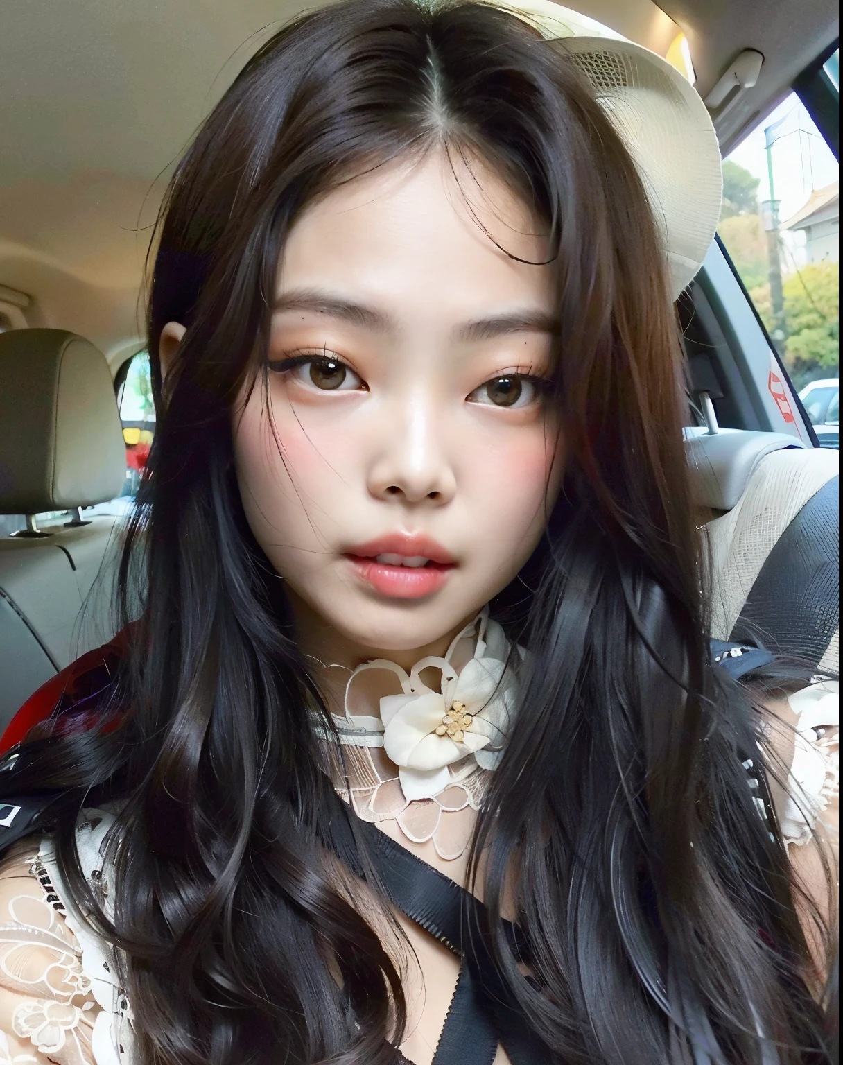 um close up de uma mulher com longos cabelos pretos em um carro, jennie blackpink, menina coreana, Mulher sul-coreana bonita, asian features, beautiful Asian girl, linda mulher coreana jovem, Ulzzang, young cute wan Asian face, young adorable korean face, Asian face, Asian girl, Xision Wu, Asian girl with long hair, south east asian with round face