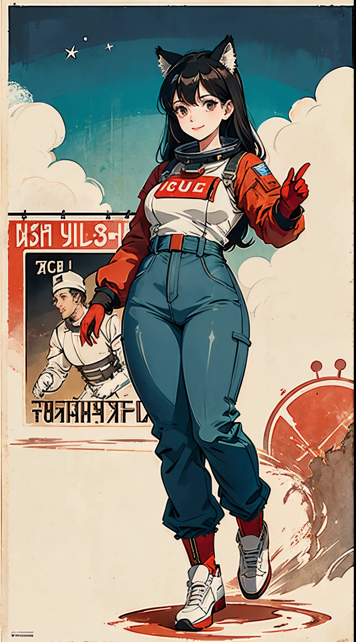 monochromatic、Girl、Asian、Moderate bust、Simple Background、Retro space suit、slender、