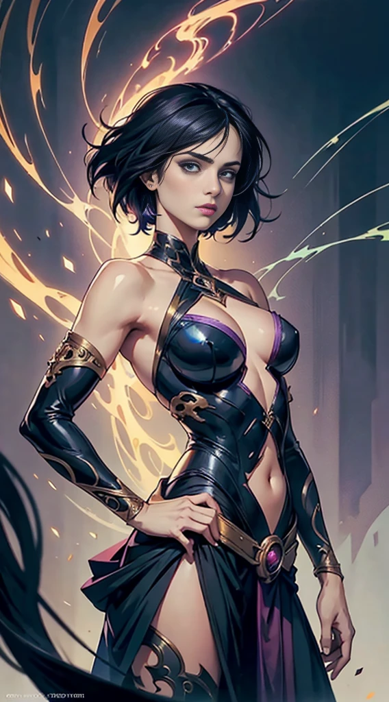 "krysten ritter, showing her belly button, In New York, wearing a torn spiderman suit, Wearing a skirt, abstract photorealistic, artistic, Alphonse Mucha'Masterpieces of painting, Best Quality, hight resolutionであり:1.4), Detailed, Intricate details, 4K, color splashes, line-drawing, Fibonacci, hight resolution, Vibrant colors, with fantasy background, Female features'Flowing hair and dramatic light rays.."