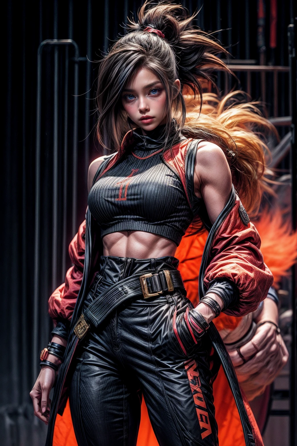 Son Goku, in this gender-swapped version, is a spirited and powerful young woman. She possesses long, unruly black hair that flows freely around her. Her eyes are warm and determined, and she has a slightly slender yet athletic build.
She wears a vibrant orange gi, similar to Goku's iconic outfit, but tailored to fit her feminine form. The gi consists of a sleeveless top with a high collar and loose training pants. She also wears red wristbands and waist wraps, giving her a distinctive look. Her black belt holds a golden buckle, symbolizing her status as a skilled martial artist.
In battle, this gender-swapped Goku showcases remarkable strength and agility, effortlessly performing acrobatic maneuvers. She radiates a sense of energy and enthusiasm, embodying the same adventurous spirit and love for combat as the original Goku.
Despite her incredible power, she maintains a friendly and approachable demeanor, always ready to challenge her opponents with a smile. With her determination and unwavering belief in the power of friendship, this gender-swapped Goku continues to inspire and protect others, fighting for justice and the greater good.