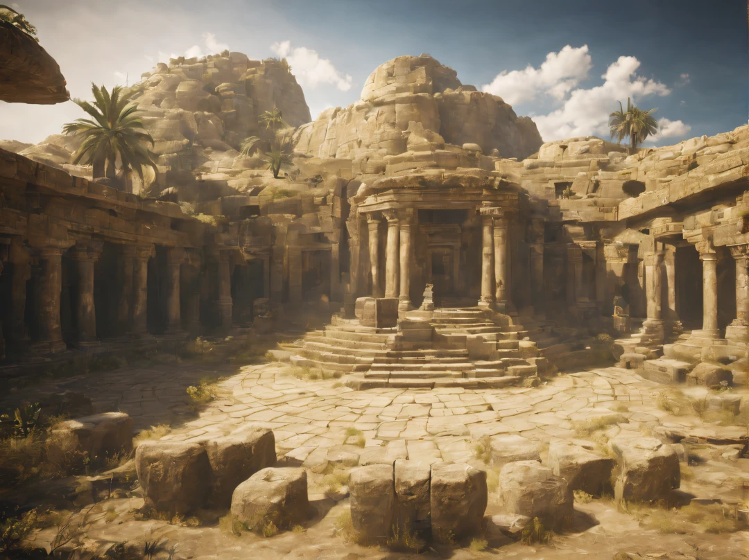 Exterior view of a mysterious ancient ruin built in a mysterious location, 8K, (masutepiece), (Best Quality), (ultra high detail)