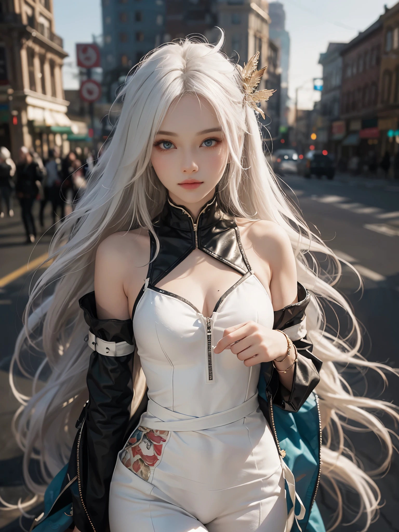 Close-up of woman with white hair and white mask、beautiful character painting、guweiz、Artwork in the style of Gwise、white haired god、Jan J、epic exquisite character art、Stunning character art、Fanchy、Uzunsifan、Guweiz on the Pixiv art station,Faces of reality,Real people,Photo quality,Real person footage captured on camera,Shooting from the waist up,Live-action feeling,Quite light clothing，see-through underware,Beautiful clear eyes,Beautiful sparkling eyes,being thin,strong-willed gaze,A living angel who descends to earth and blends into ordinary life while hiding his true identity in the human world.,