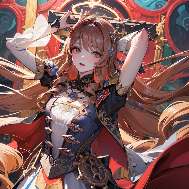 Cross Accessories、gazing at viewer、have a cross、wearing a white robe、Red Eyes、Wearing a red aura、Holding a cross、Fantasticalな背景、Pretty Woman、Best image、​masterpiece、Fantastical、