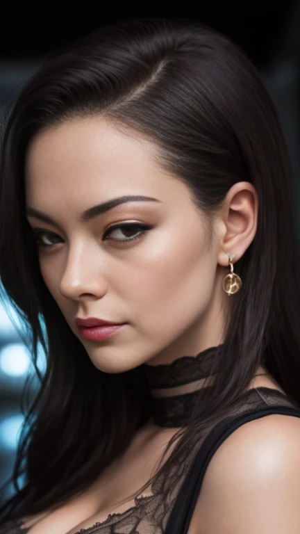 Photo of a 25-year-old European girl, .RAW, gorgeous woman, (extra langes, gewelltes braunes Haar), ((portrait)), ((Detailliert face:1.2)), ((Detailliert facial featureinely Detailliert skin), blasse Haut, (high Detailliert deep cleavage cyberpunk steel dress), Cyberpunk-Megacity-Umgebung, (Kalte Farben), feucht, feucht, Reflection piece) (Perfekte Proportionen)(Realistisches Foto)(best quality) (Detailliert) fotografiert mit einer Canon EOS R5, 50-mm-Objektiv, f/2.8, HDR, (8K) (Tapete) (Filmische Beleuchtung) (Dramatische Beleuchtung) (Scharfer Fokus) (kompliziert)