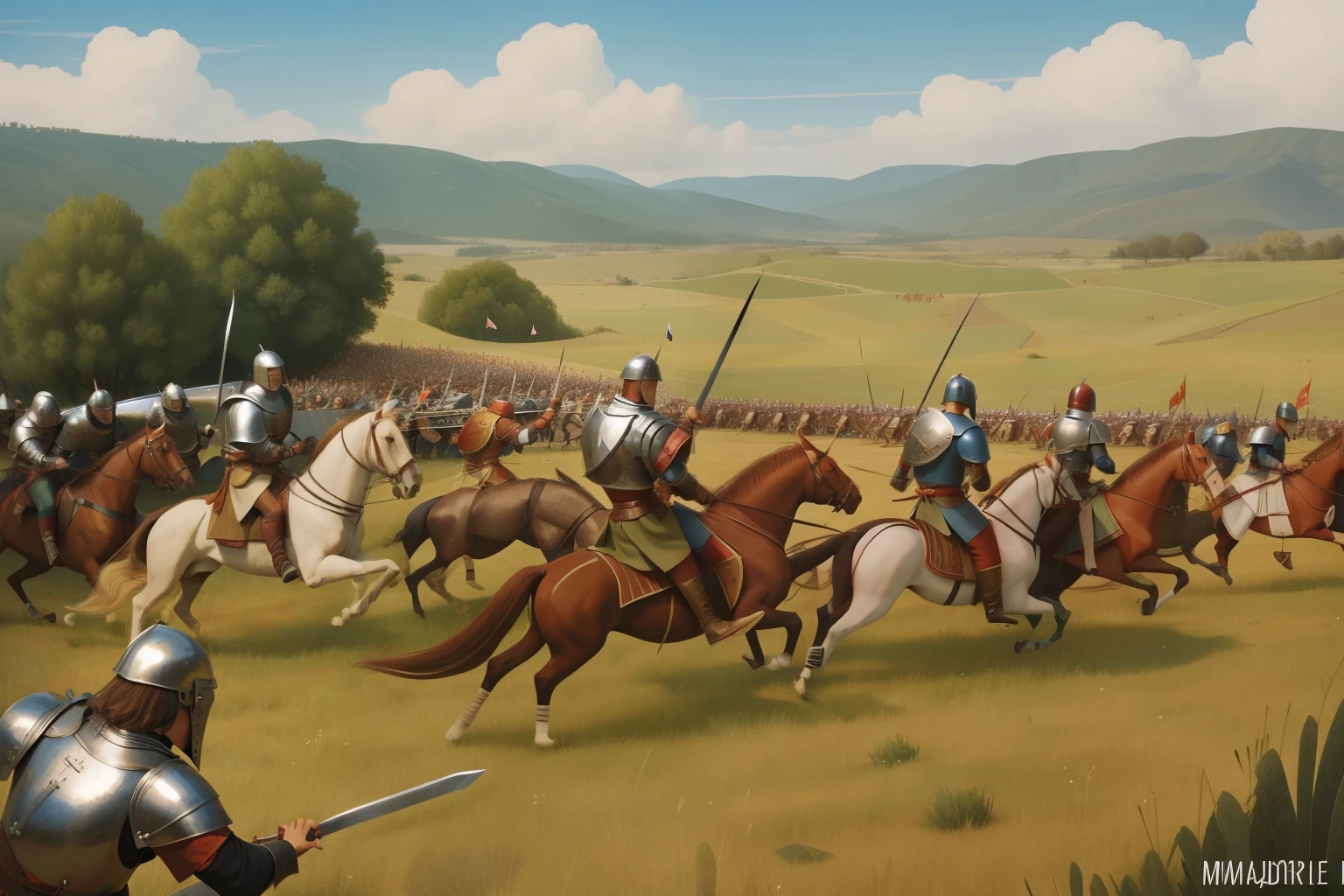 painting of a battle with a lot of people on horseback, background of invading army, battle of 1453, by Artur Tarnowski, by Andrzej Wróblewski, medieval fantasy battle, medieval battle, by Krzysztof Boguszewski, slavic!!!, slavic orcs in the steppe