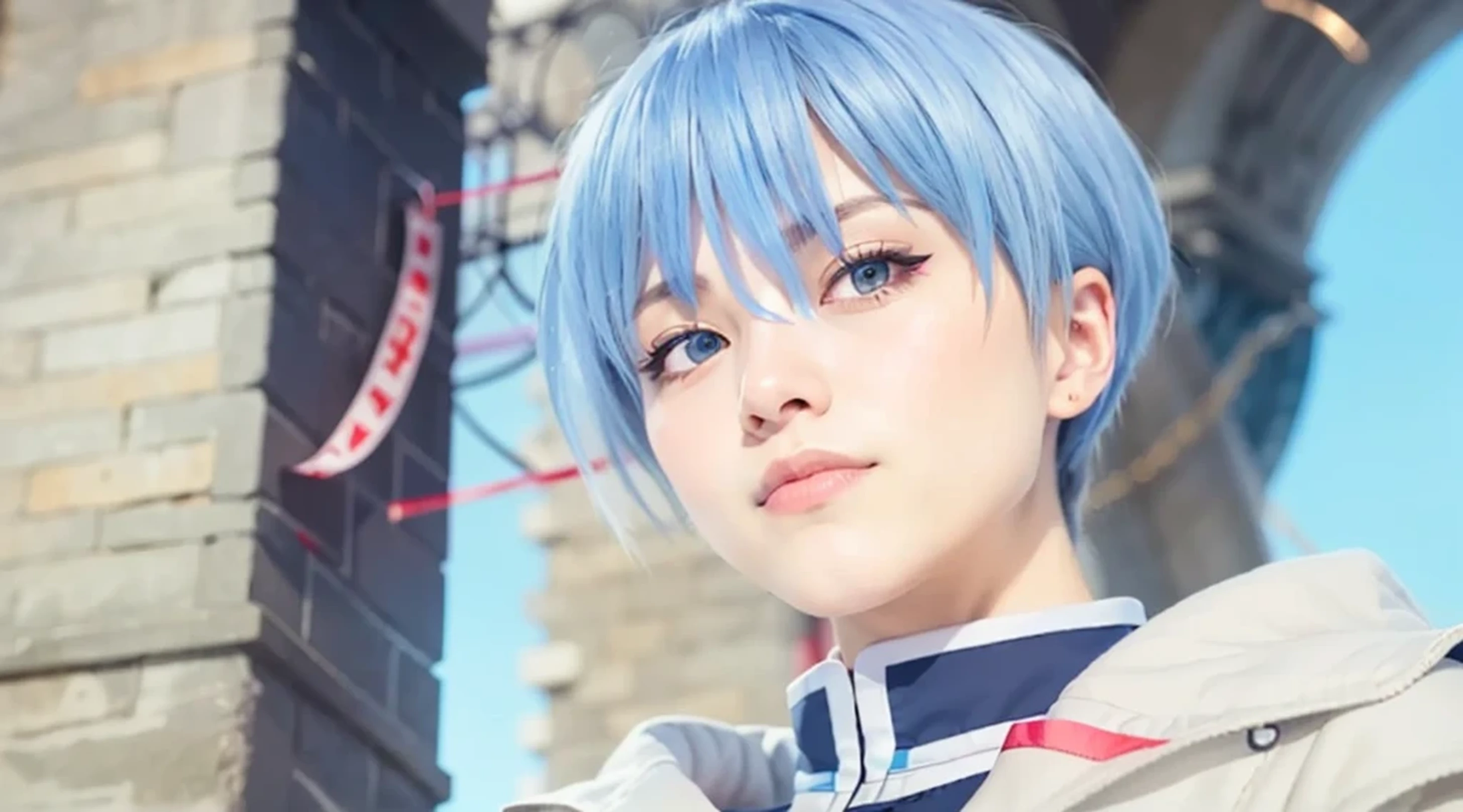 Highly detailed scale、20yr old、Blue-haired、(masutepiece, of the highest quality, Best Quality, Official art, Beautiful and aesthetic:1.2), (ember), Highly detailed costumed actor art:1.3),Colorful,Highest detail, Cinematic lighting,
