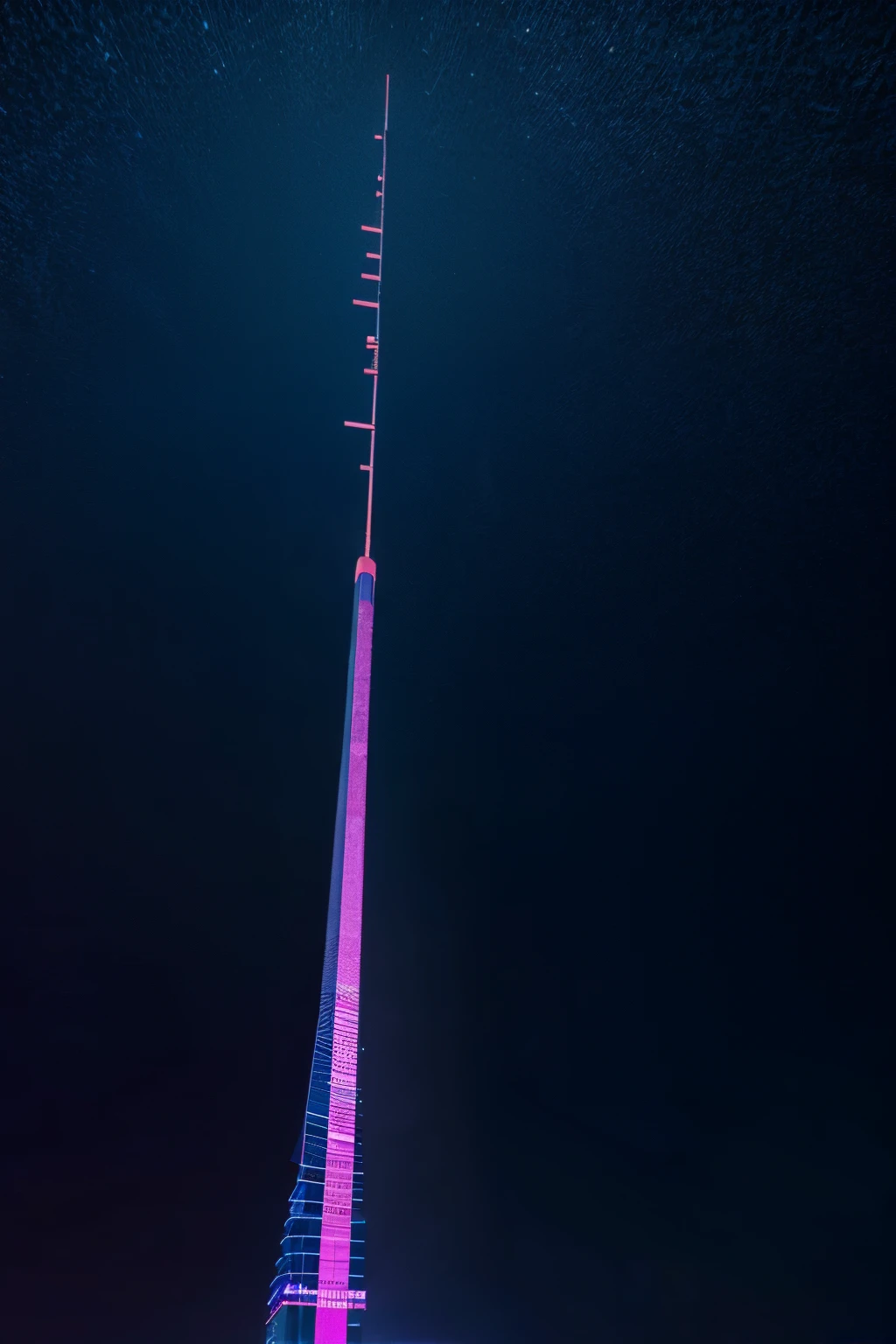 skyscraper one point perspective anime neon night