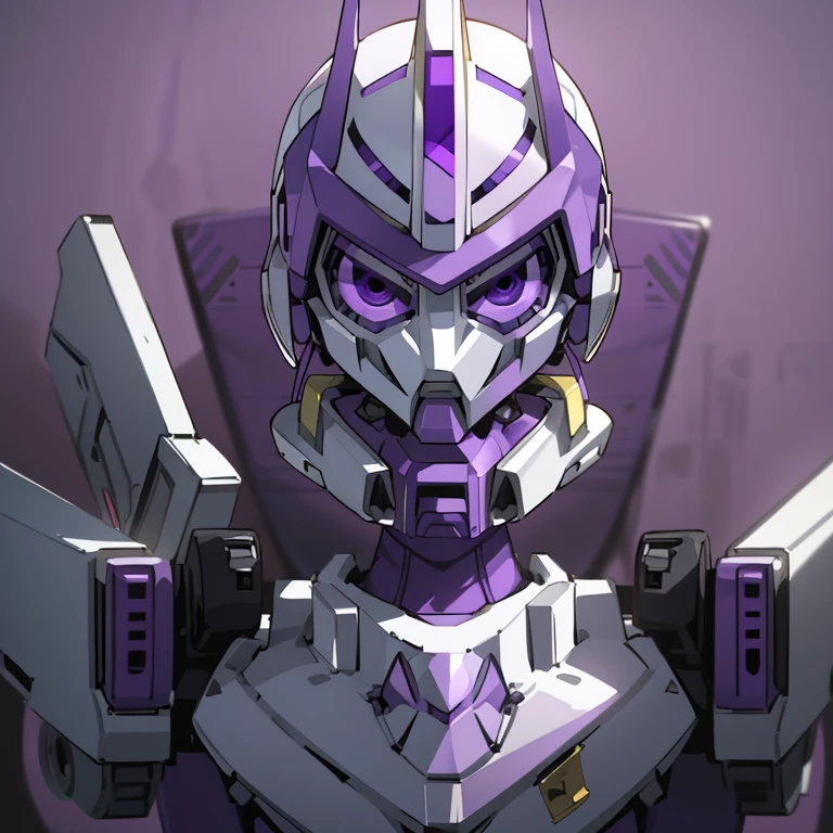 (Super elaborate CG Unity 8K, masterpiece, highest quality): (Dynamic Angle, Solo, 1 beautiful Girl, white and purple cyborg armor in the style of police uniform, (((white helmet with purple face plate))), purple mask, transformers,