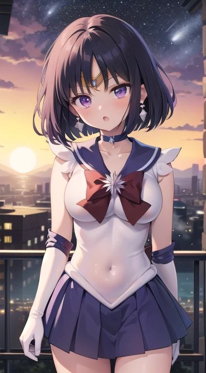 (masterpiece:1.2, best quality:1.2), R15, highres, (realistic:0.25), (extremely detailed), (intricate), (beautiful dentaled glow:1.2), sunset, gradient sky, space, cinematic lighting, (pixiv), 1girl, (8k, HD, portrait, cowboy shot, portrait, anime, 4k, novel illumination, soft outline, (perfect quality:1.2), bangs
BREAK (tomoe hotaru, sailor saturn), purple eyes, purple hair, short hair, 
BREAK back bow, purple bow, purple choker, purple sailor collar, purple skirt, bow, choker, earring, tiara, elbow gloves, jewelry, magical girl, large breast, collarbone, (white leotard), miniskirt, sailor collar, sailor senshi uniform, boots, (sleeveless), ((see-through)), (skindentation:1.2), (steaming body:1.2), (heavy breathing:1.2), (bare shoulders, bare hip, thighs, covered navel)
BREAK (perfect anomary, perfect hand), (perfect cute face:1.4), (perfect clothes, perfect body), night, (sky:1.2), (:o, (in front), outdoor, energy, NFSW), (white background)